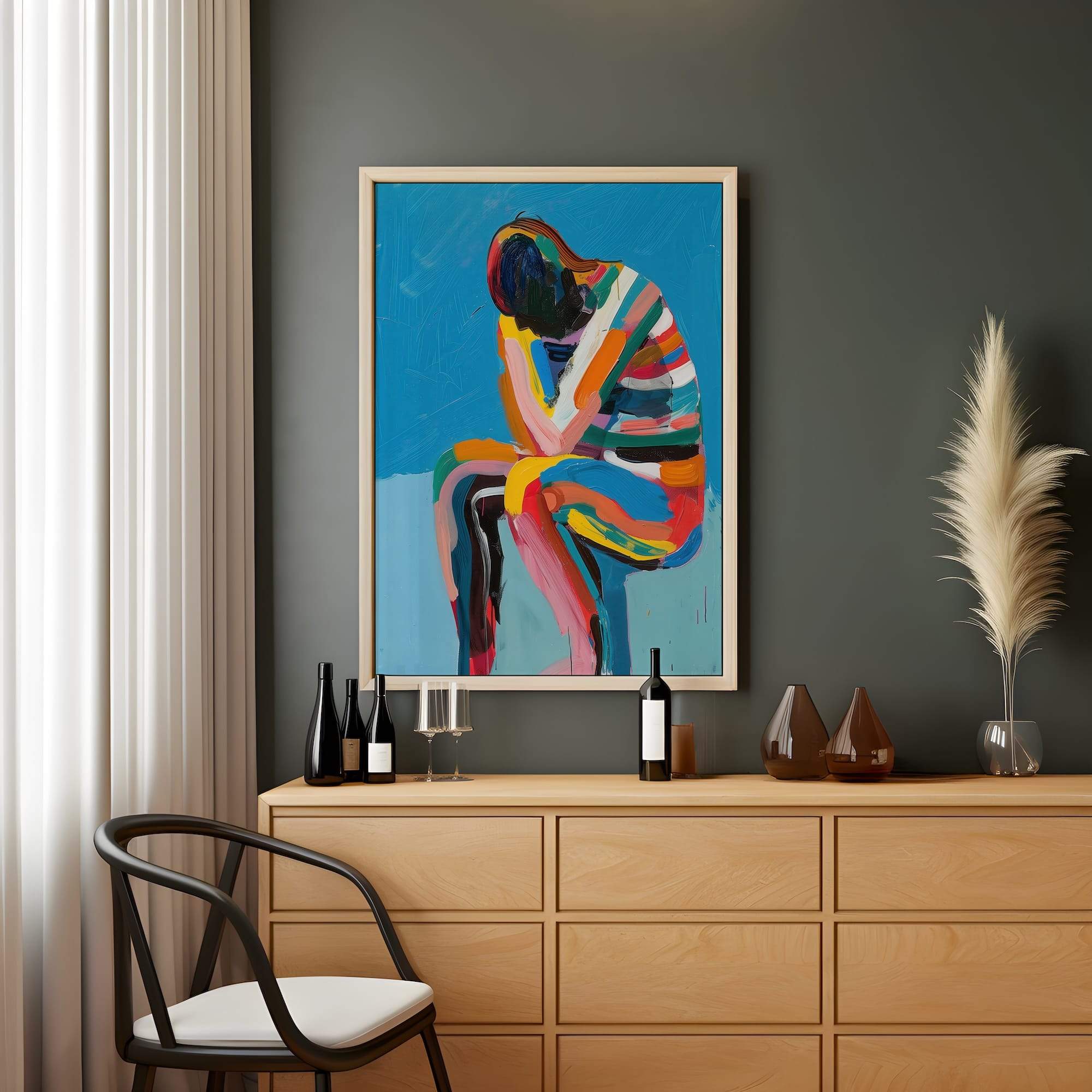 Blue Thoughts Pose Matte Canvas Print - Image 2