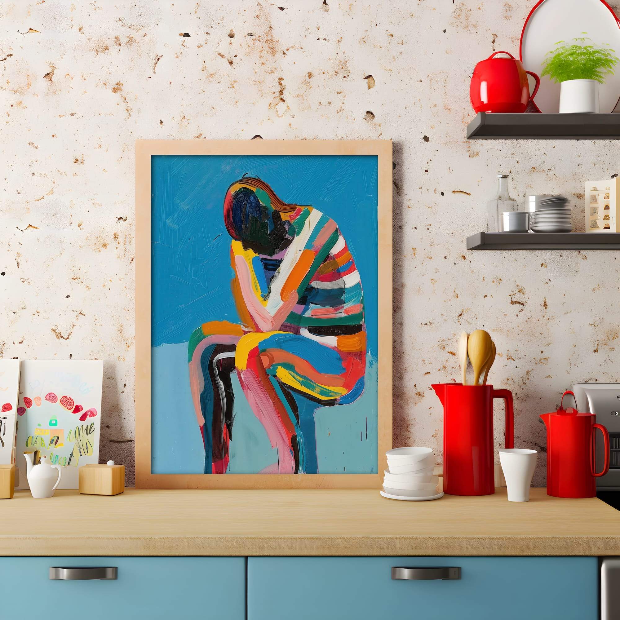 Blue Thoughts Pose Matte Canvas Print - Image 3