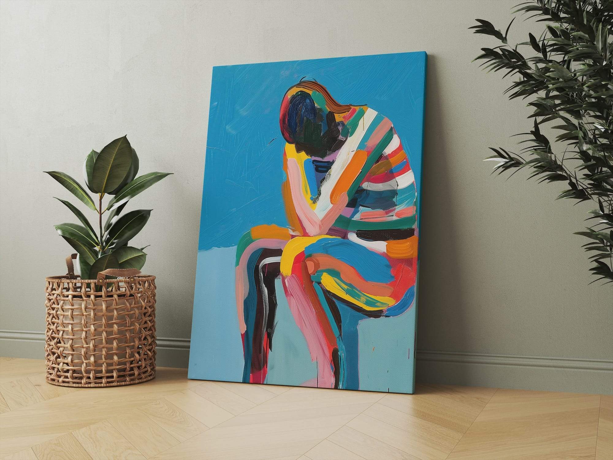 Blue Thoughts Pose Matte Canvas Print