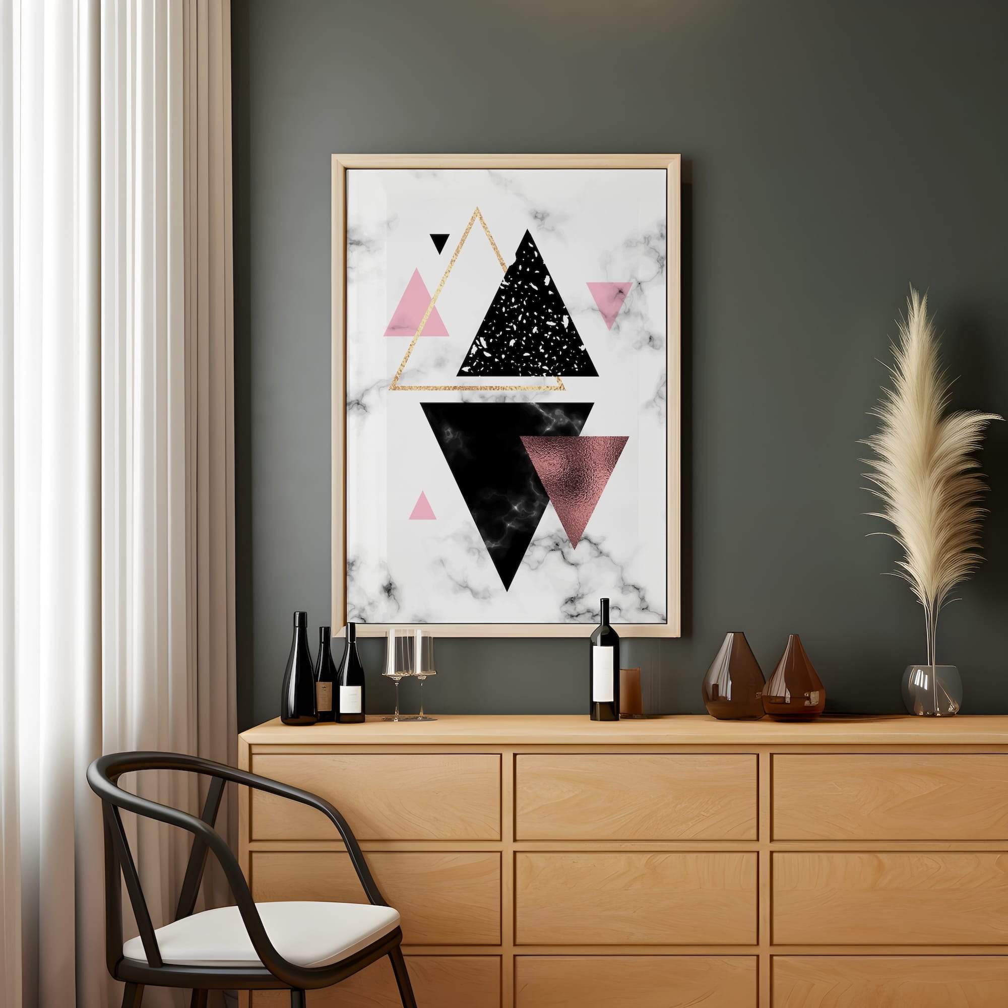 Blush Black Triangle Pattern Matte Canvas Print - Image 2