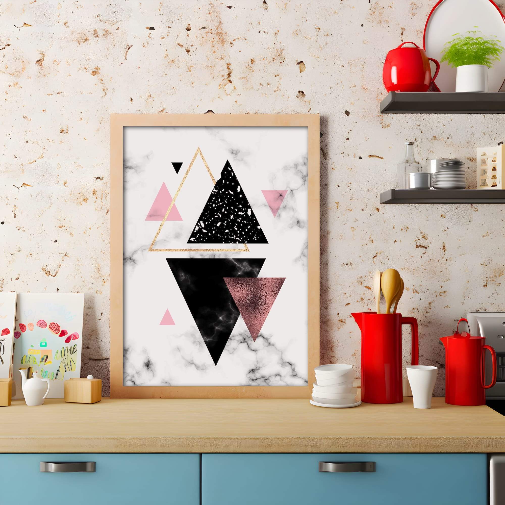 Blush Black Triangle Pattern Matte Canvas Print - Image 3