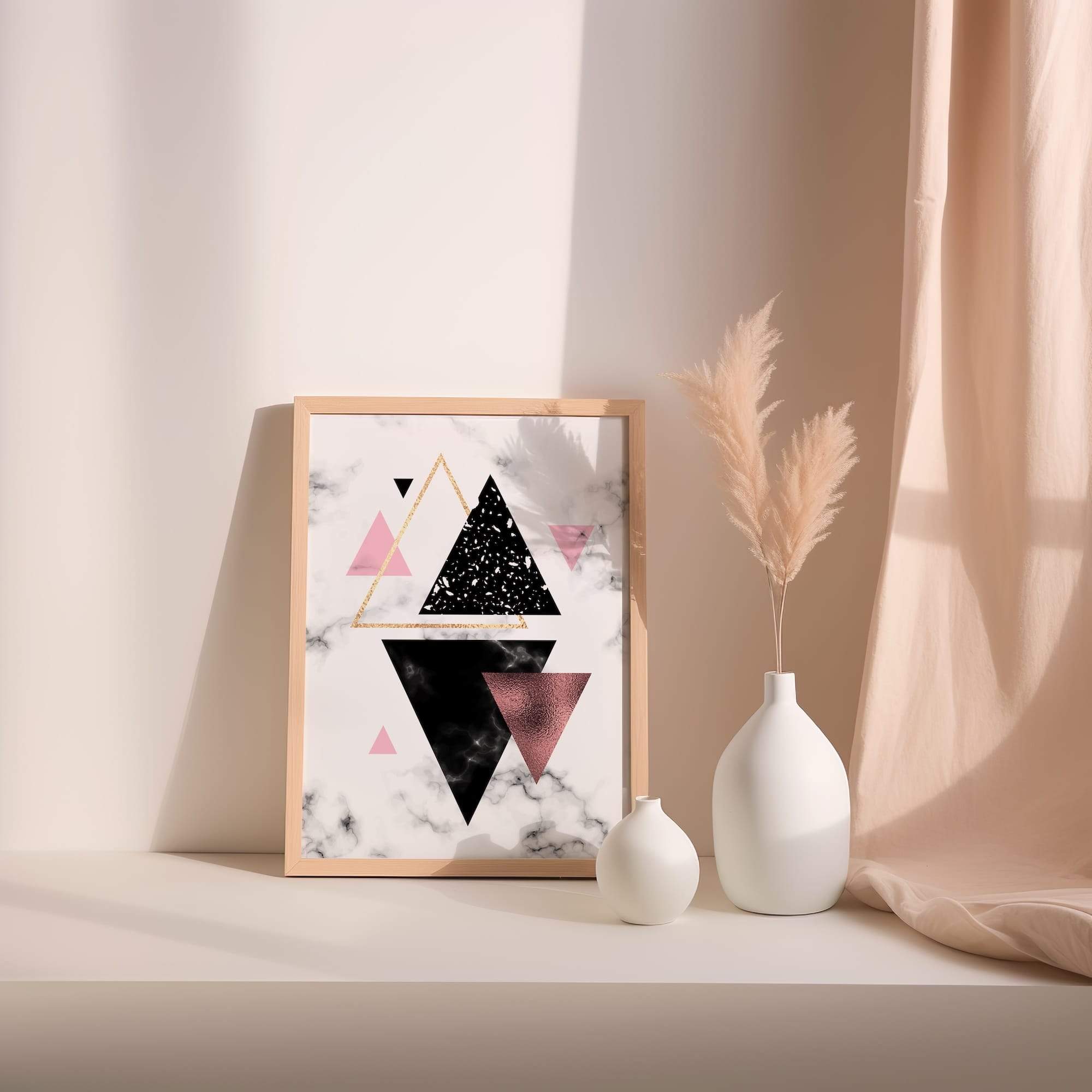 Blush Black Triangle Pattern Matte Poster Print - Image 2
