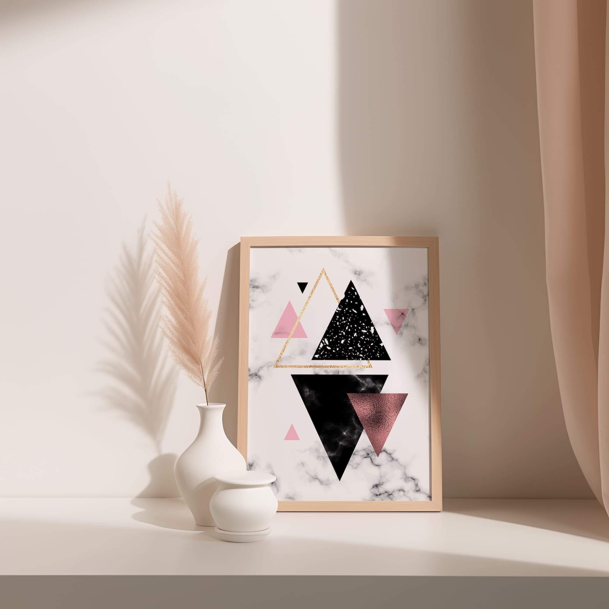 Blush Black Triangle Pattern Matte Poster Print - Image 3