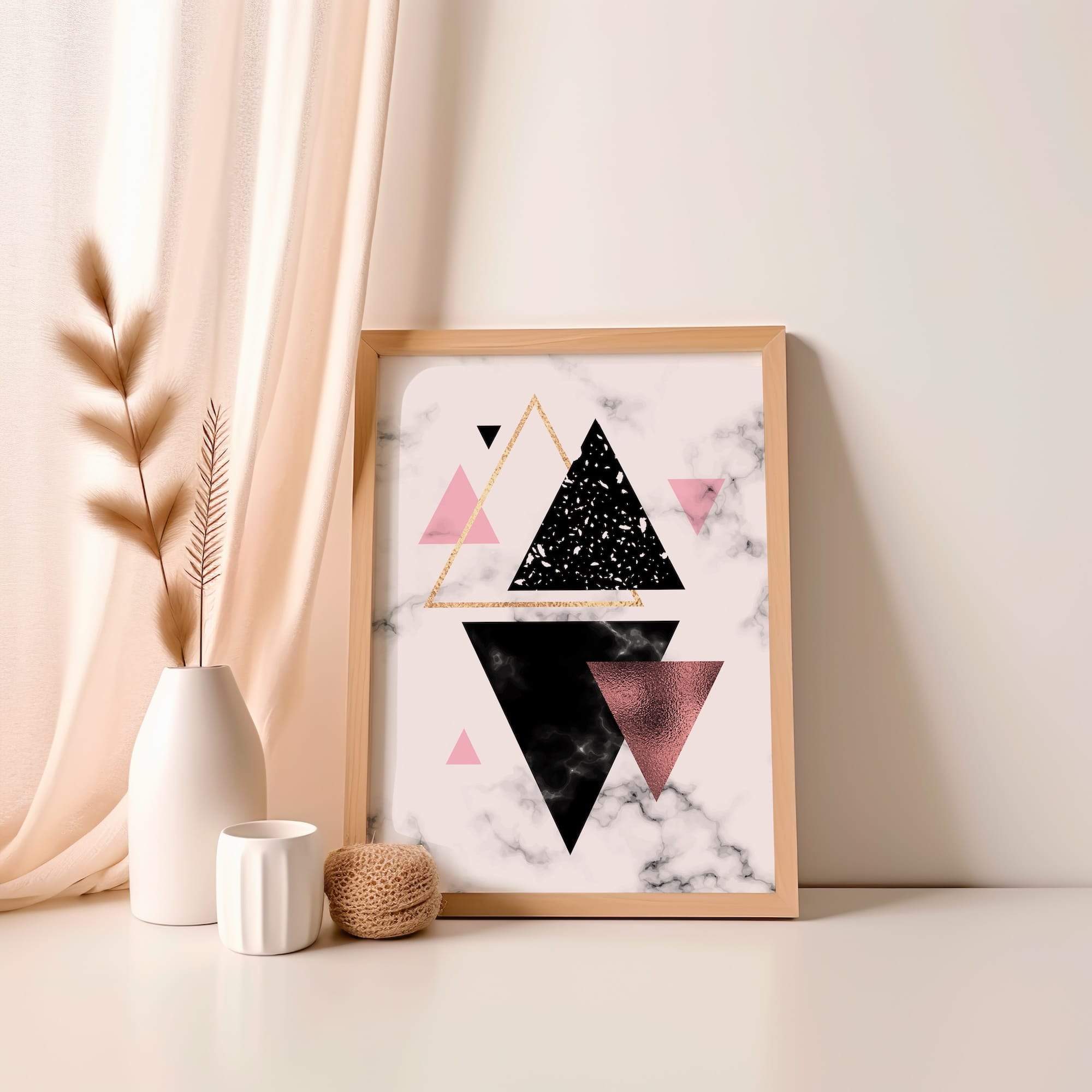 Blush Black Triangle Pattern Matte Poster Print - Image 4