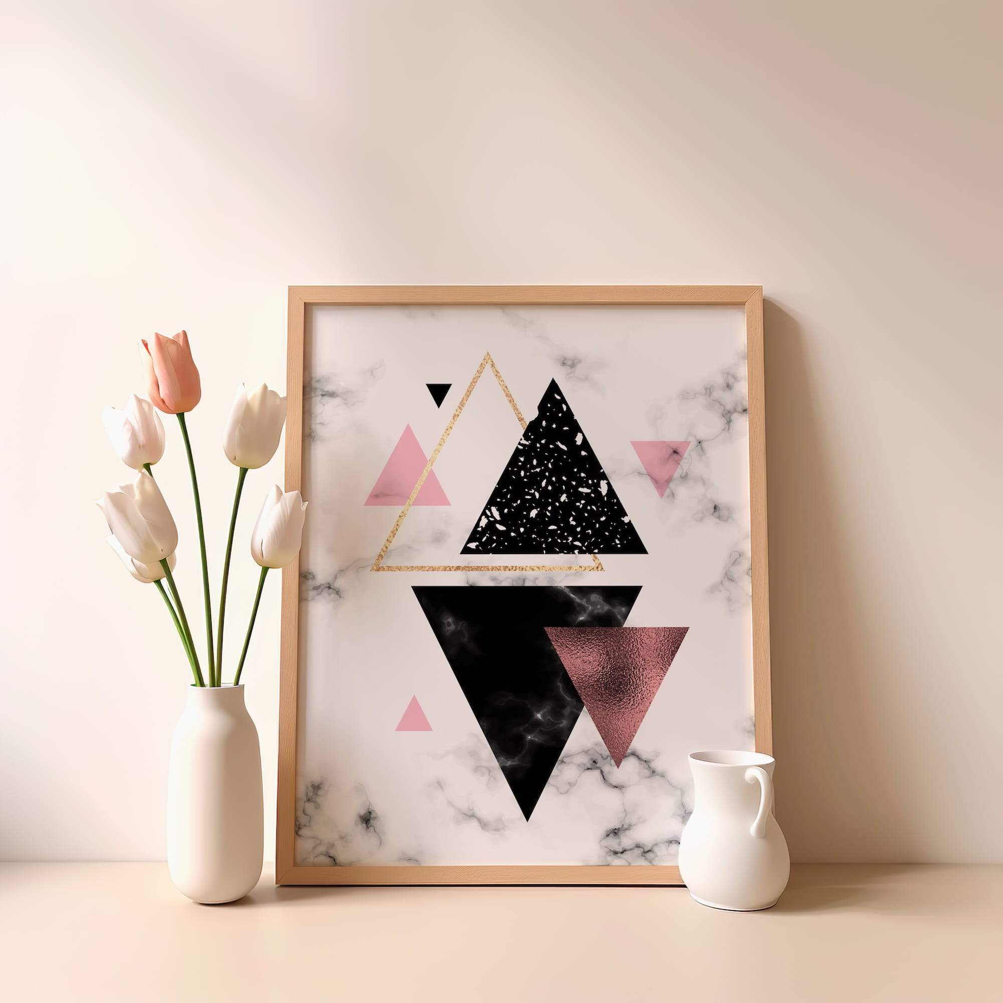 Blush Black Triangle Pattern Matte Poster Print
