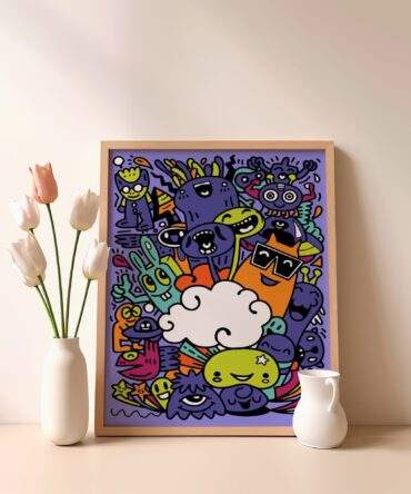 Bold Outlined Happy Blobs Matte Poster Print