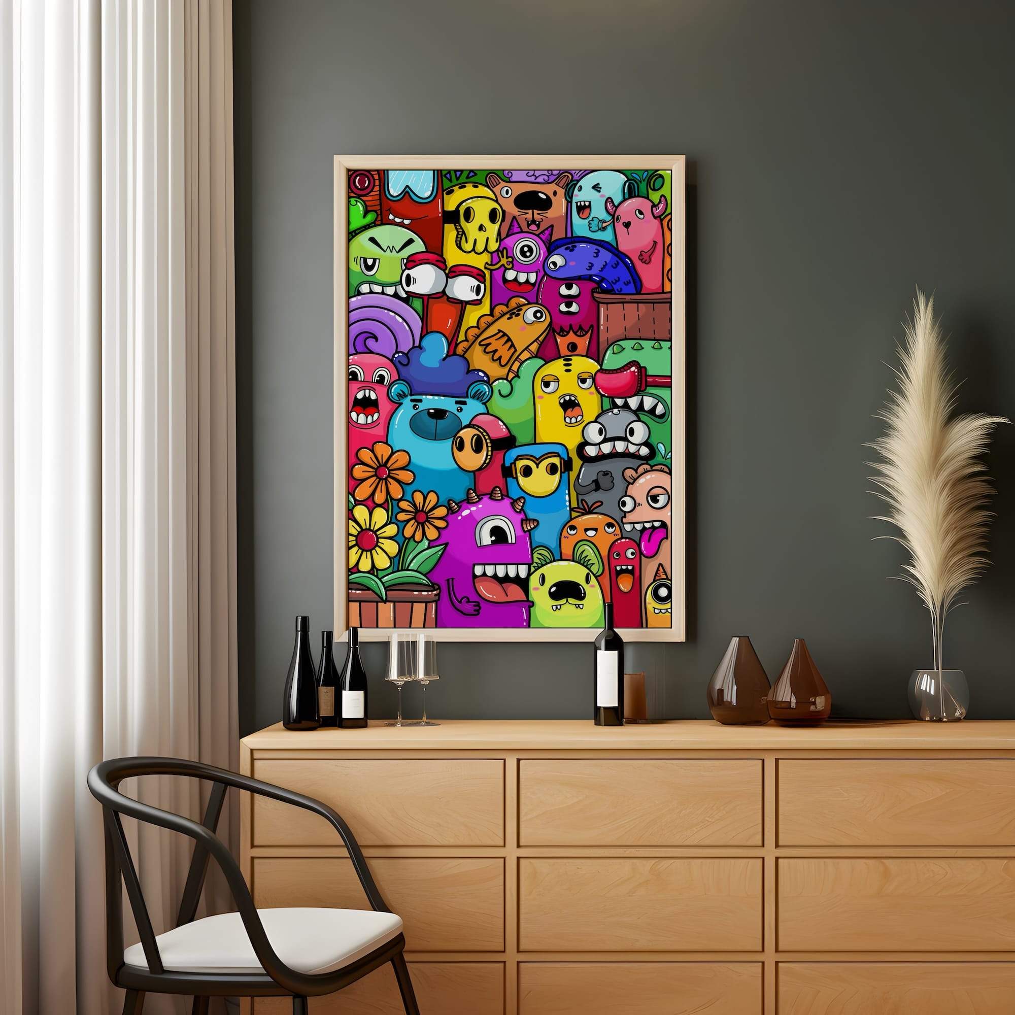 Colorful Monsters Wacky Creatures Pink Purple Green Matte Canvas Print - Image 2