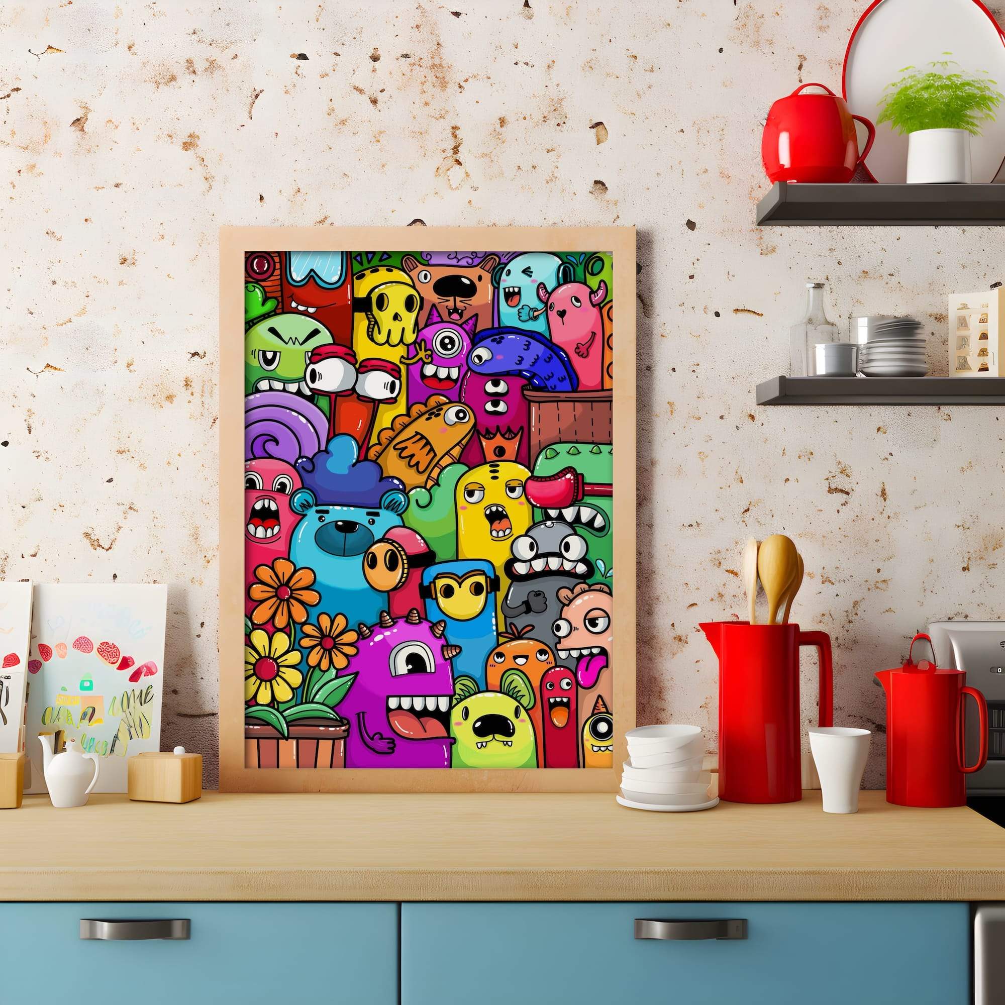 Colorful Monsters Wacky Creatures Pink Purple Green Matte Canvas Print - Image 3