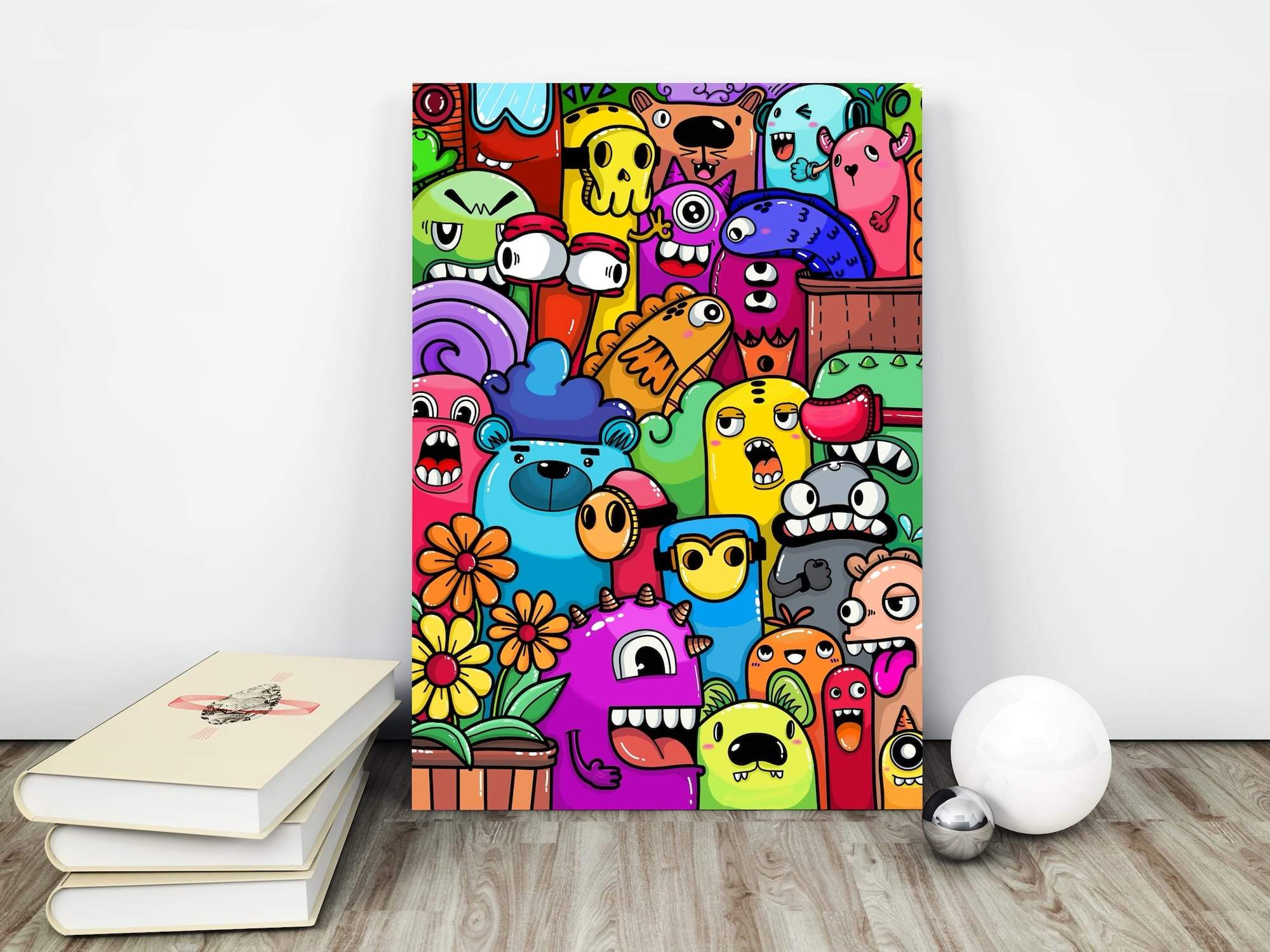 Colorful Monsters Wacky Creatures Pink Purple Green Matte Canvas Print - Image 4