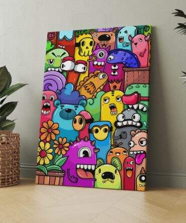 Colorful Monsters Wacky Creatures Pink Purple Green Matte Canvas Print