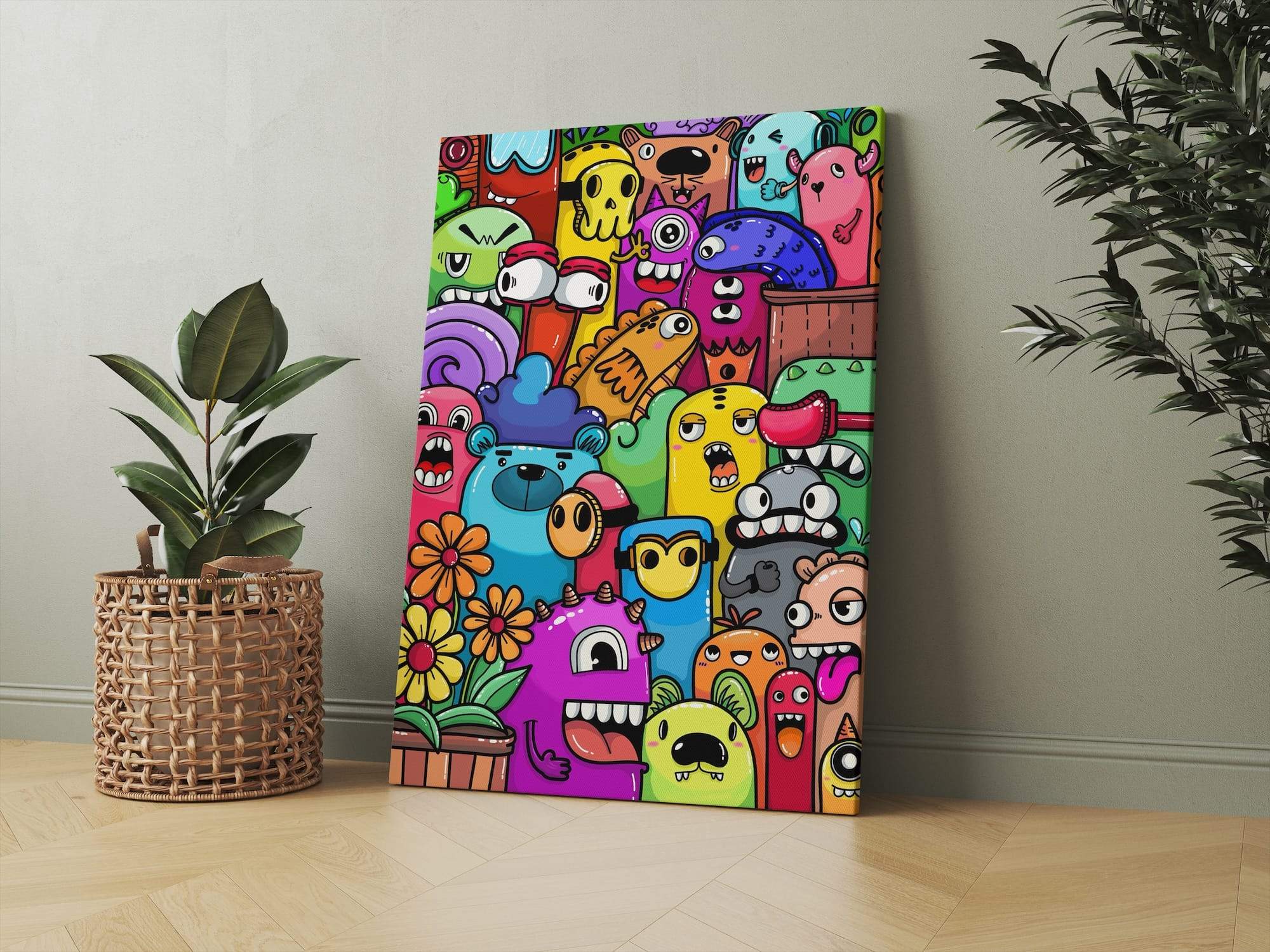 Colorful Monsters Wacky Creatures Pink Purple Green Matte Canvas Print