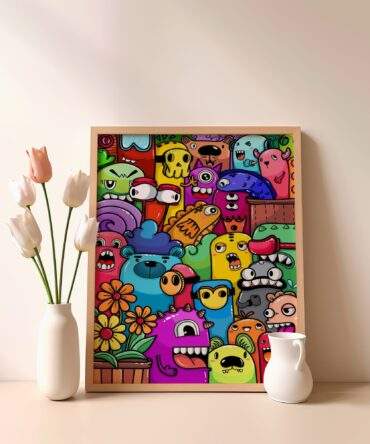 Colorful Monsters Wacky Creatures Pink Purple Green Matte Poster Print