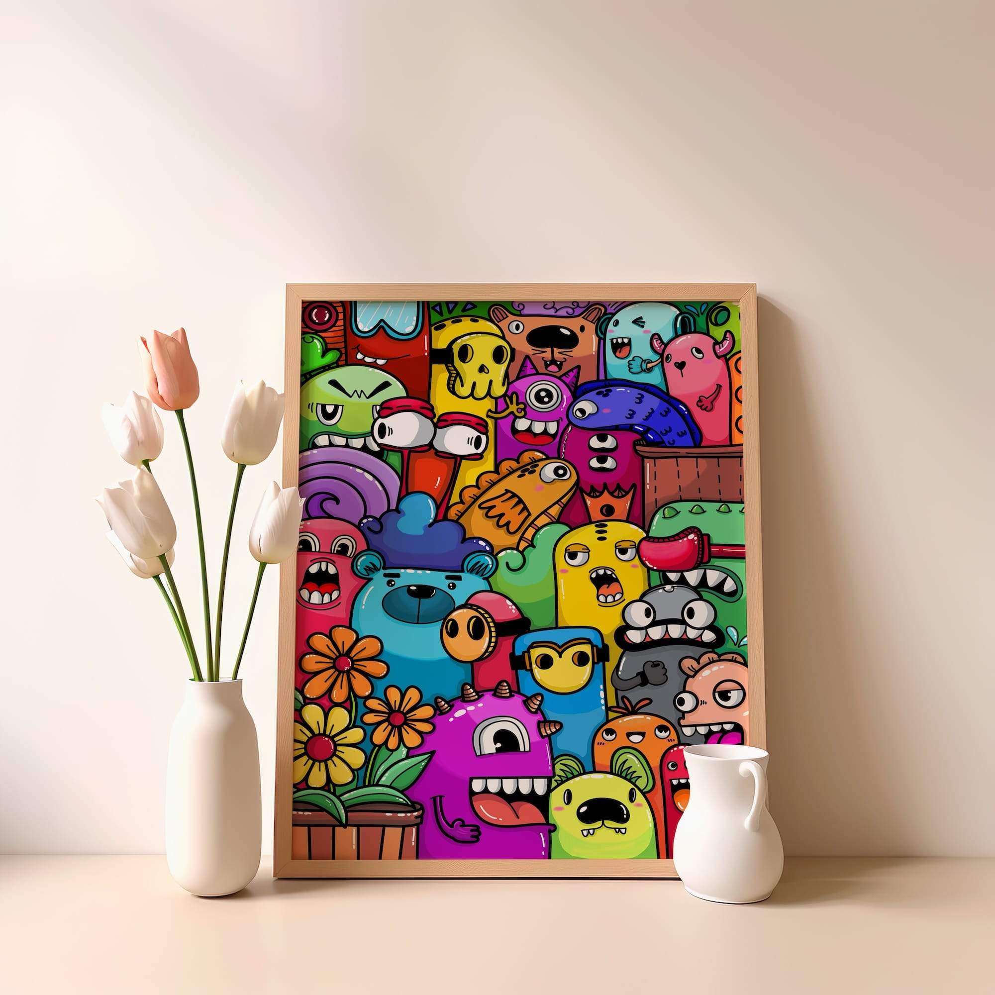 Colorful Monsters Wacky Creatures Pink Purple Green Matte Poster Print