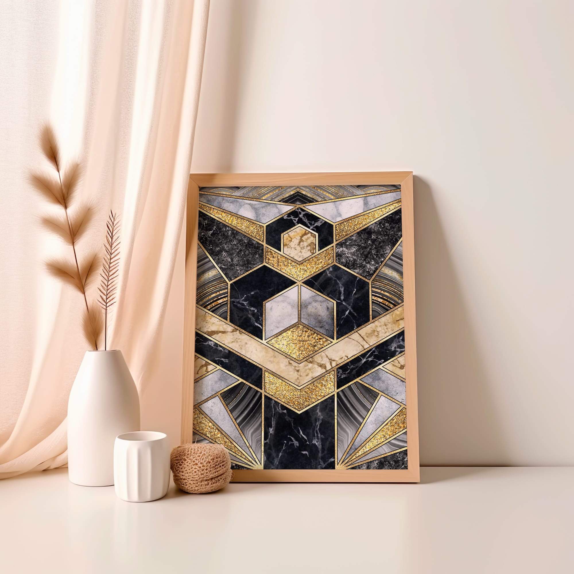 Dark Honeycomb Marble Fusion Matte Poster Print - Image 4