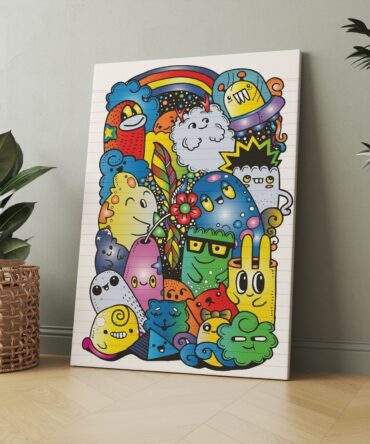 Doodle Galaxy Gathering Matte Canvas Print