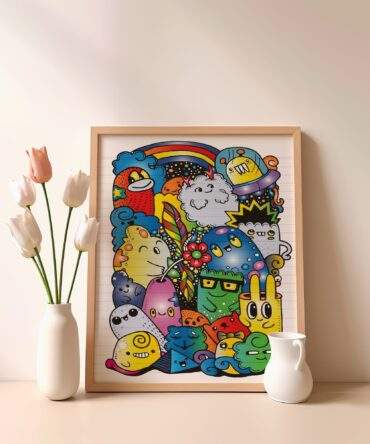 Doodle Galaxy Gathering Matte Poster Print
