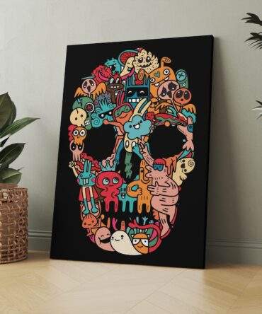 Doodle Skull Cute Monsters Character Mashup Matte Canvas Print