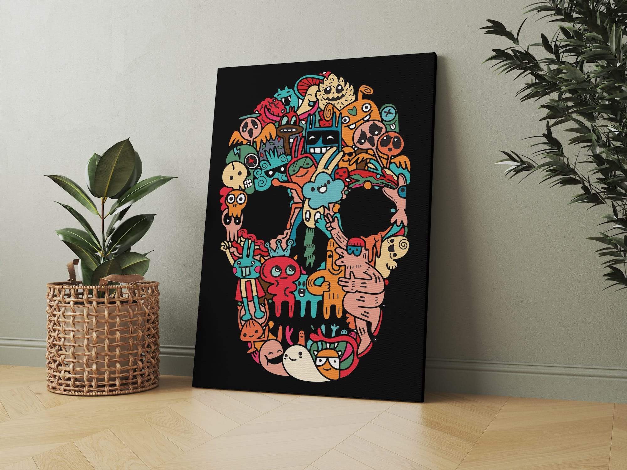 Doodle Skull Cute Monsters Character Mashup Matte Canvas Print