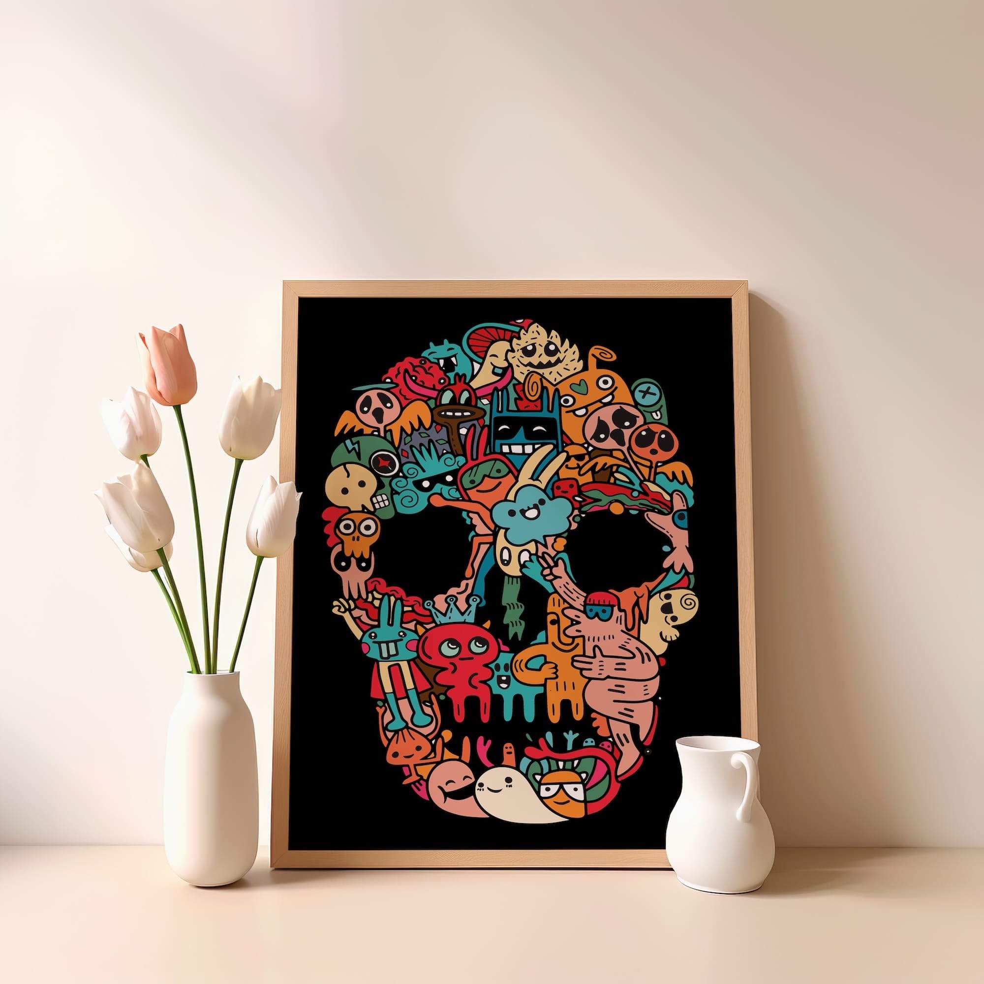 Doodle Skull Cute Monsters Character Mashup Matte Poster Print