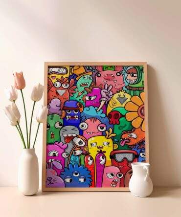 Flower Crowd And Funky Bunnies Matte Poster Print