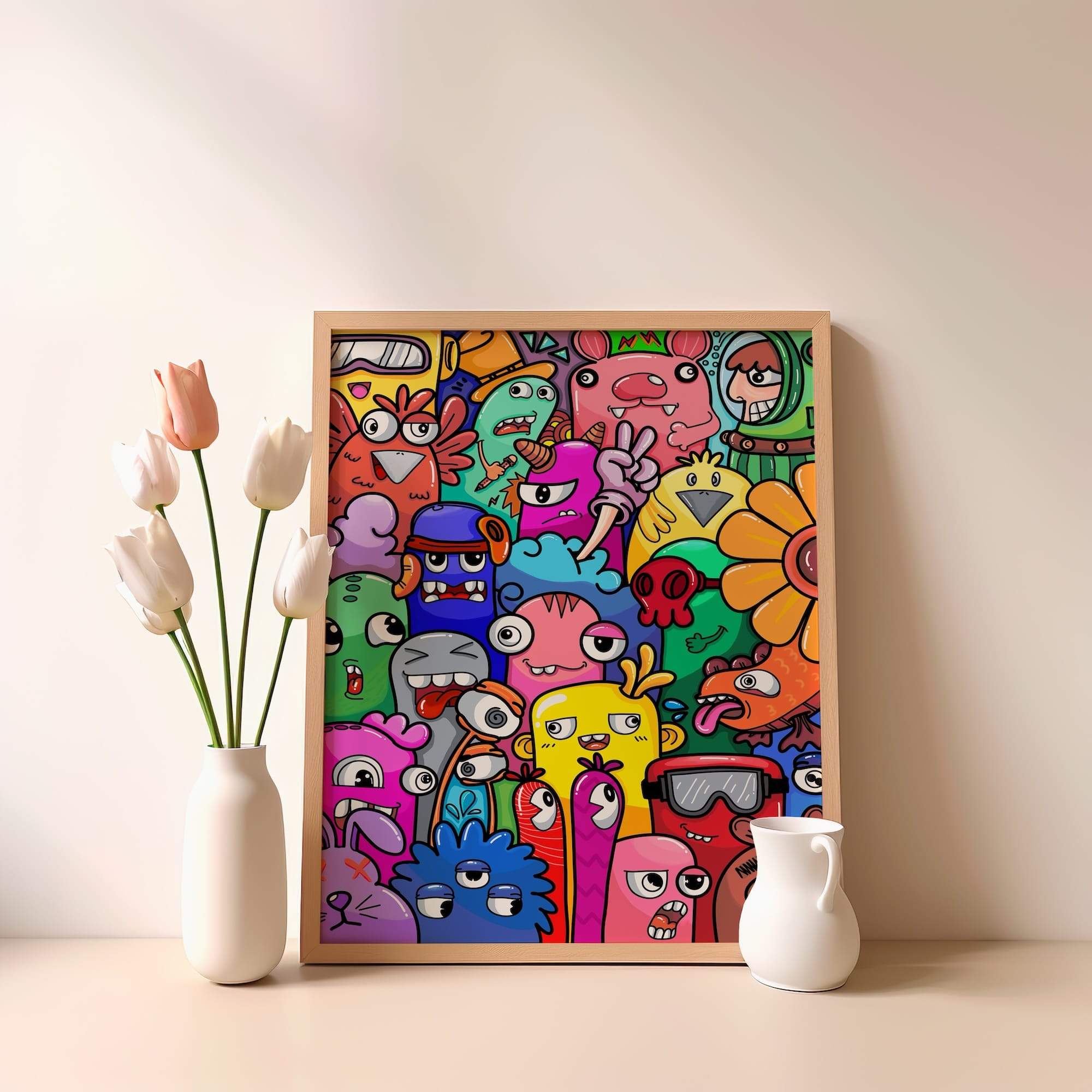 Flower Crowd And Funky Bunnies Matte Poster Print