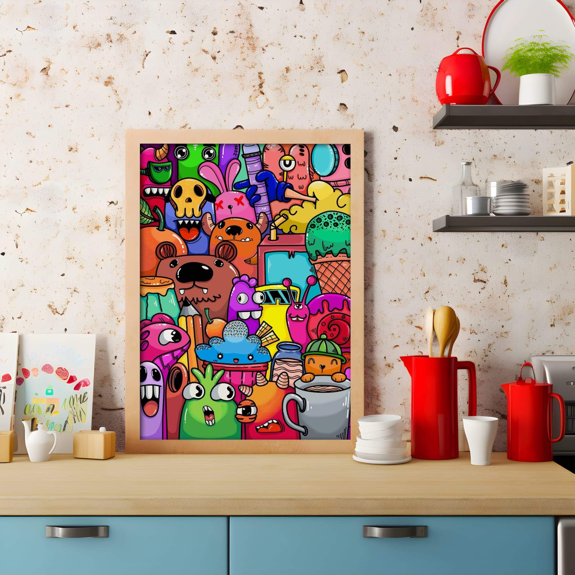 Flower Monsters Backyard Creatures Vivid Colors Matte Canvas Print - Image 3