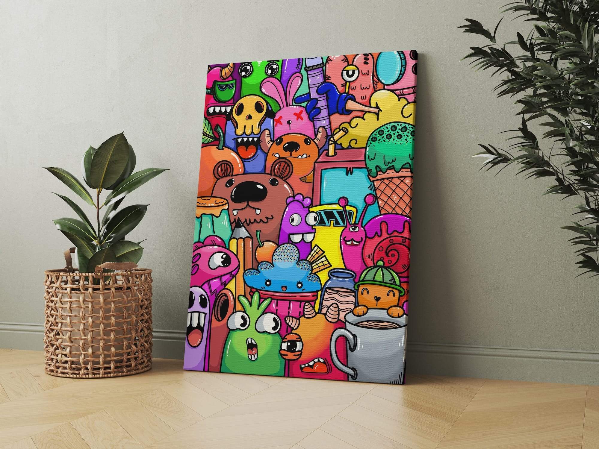 Flower Monsters Backyard Creatures Vivid Colors Matte Canvas Print