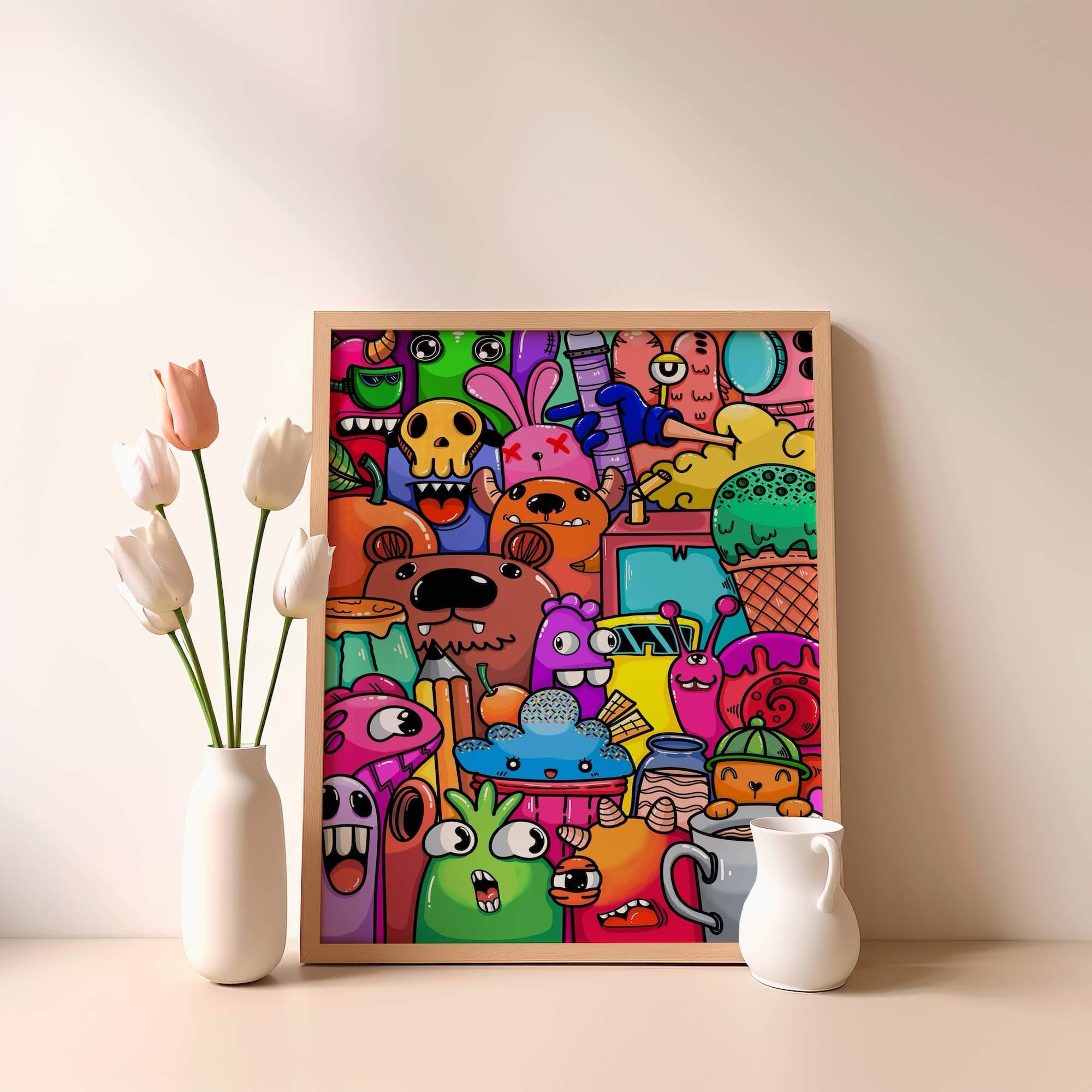 Flower Monsters Backyard Creatures Vivid Colors Matte Poster Print