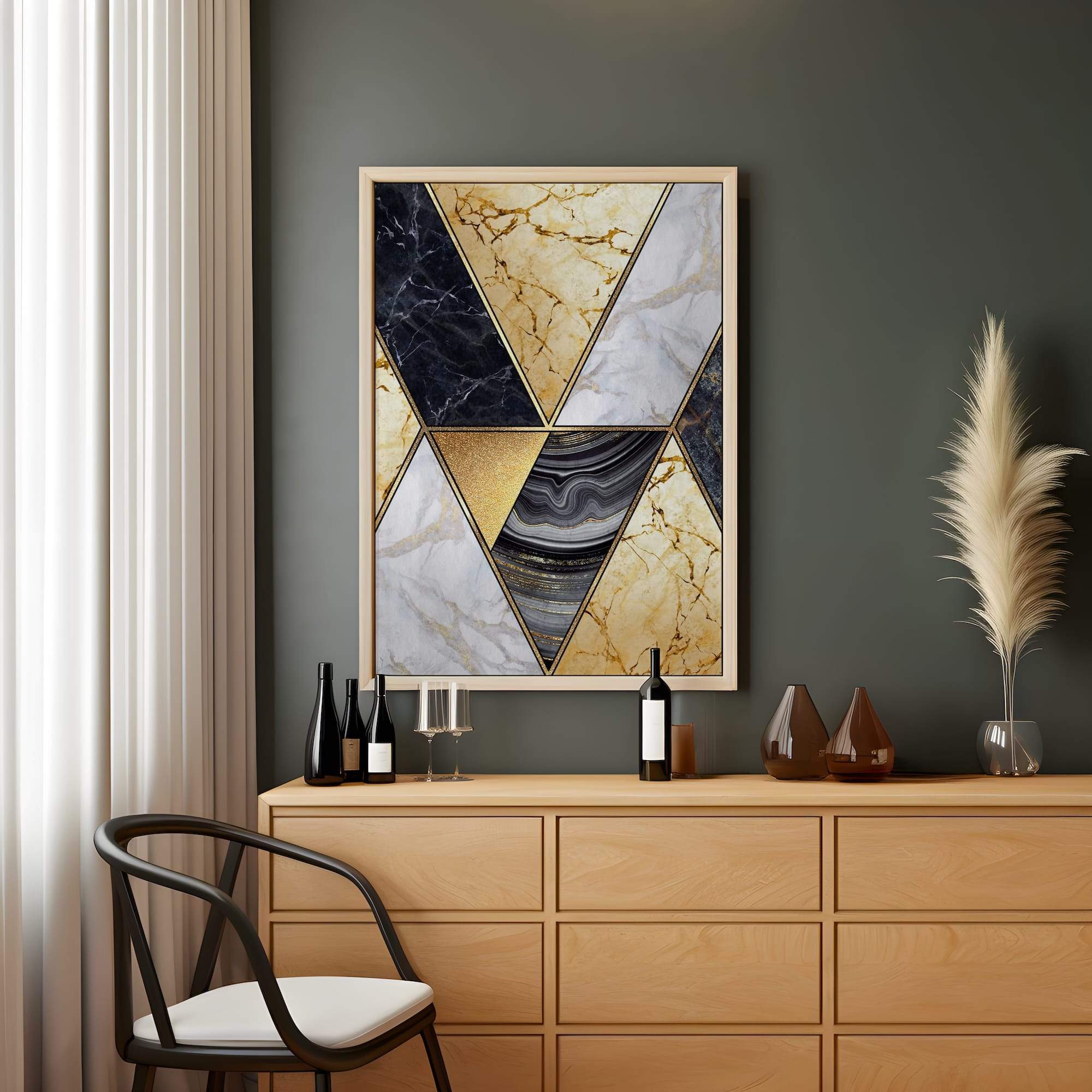Gold Veined Triangle Marble Matte Canvas Print - Image 2