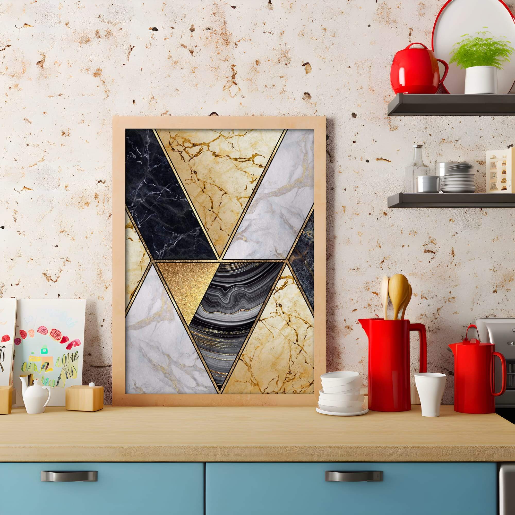 Gold Veined Triangle Marble Matte Canvas Print - Image 3