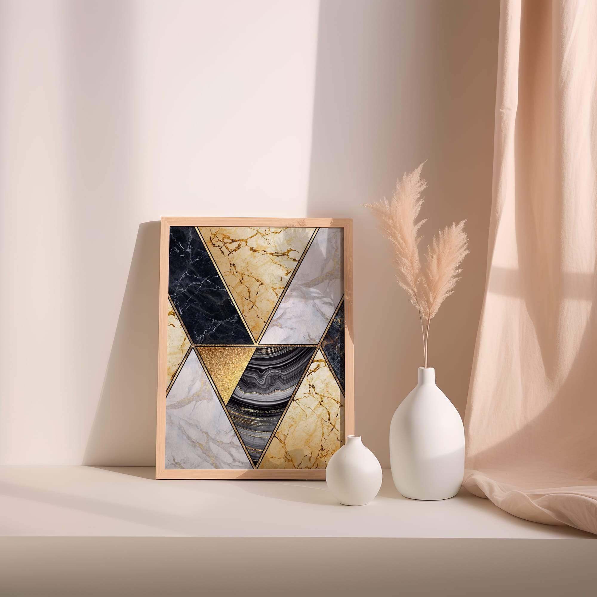 Gold Veined Triangle Marble Matte Poster Print - Image 2