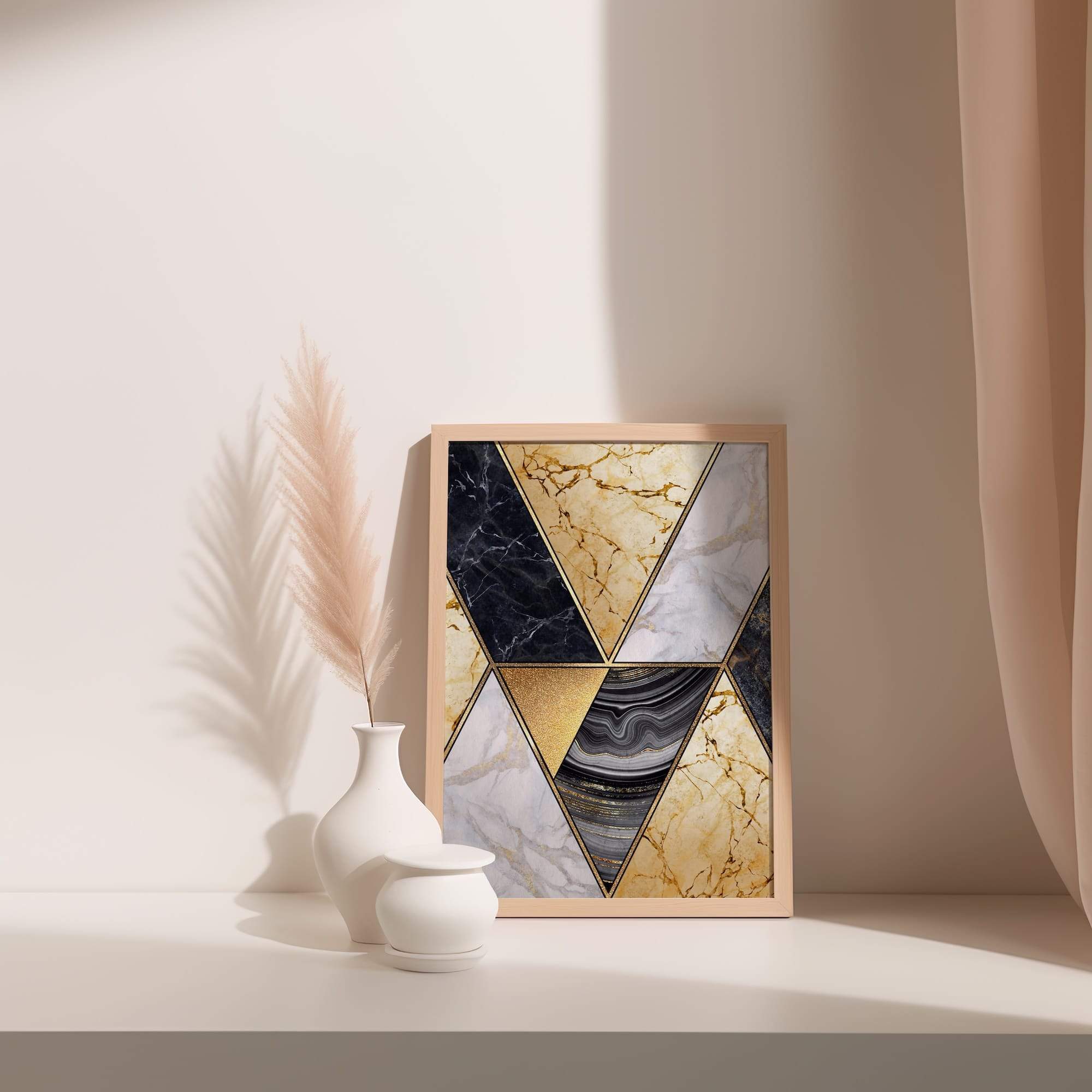 Gold Veined Triangle Marble Matte Poster Print - Image 3