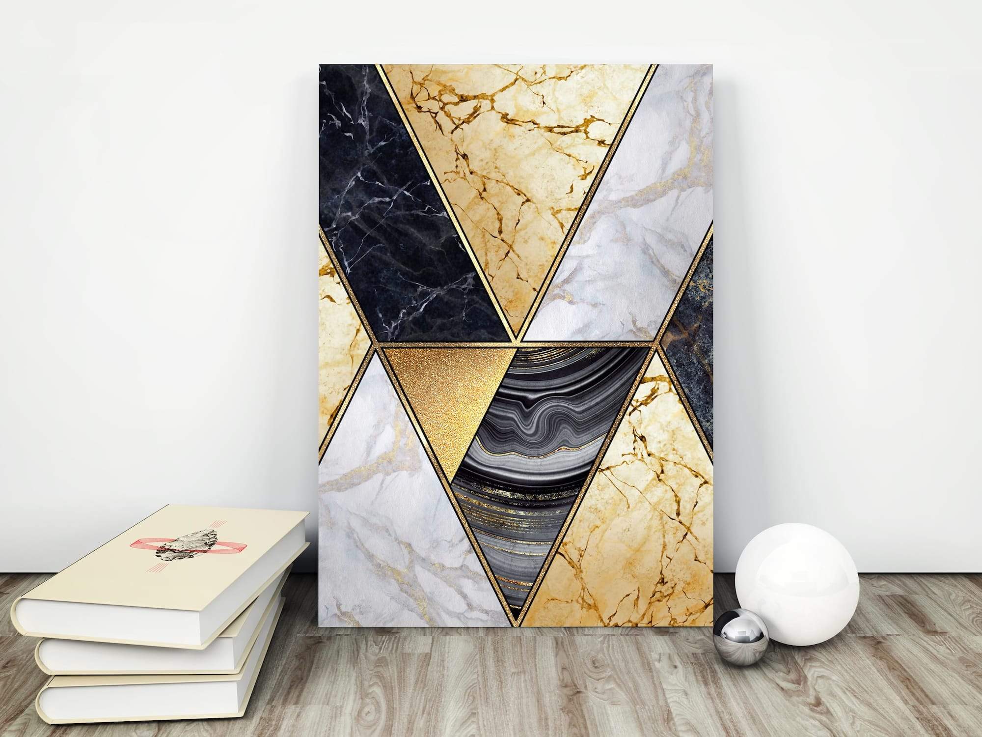 Gold Veined Triangle Marble Matte Canvas Print - Image 4