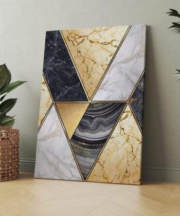 Gold Veined Triangle Marble Matte Canvas Print