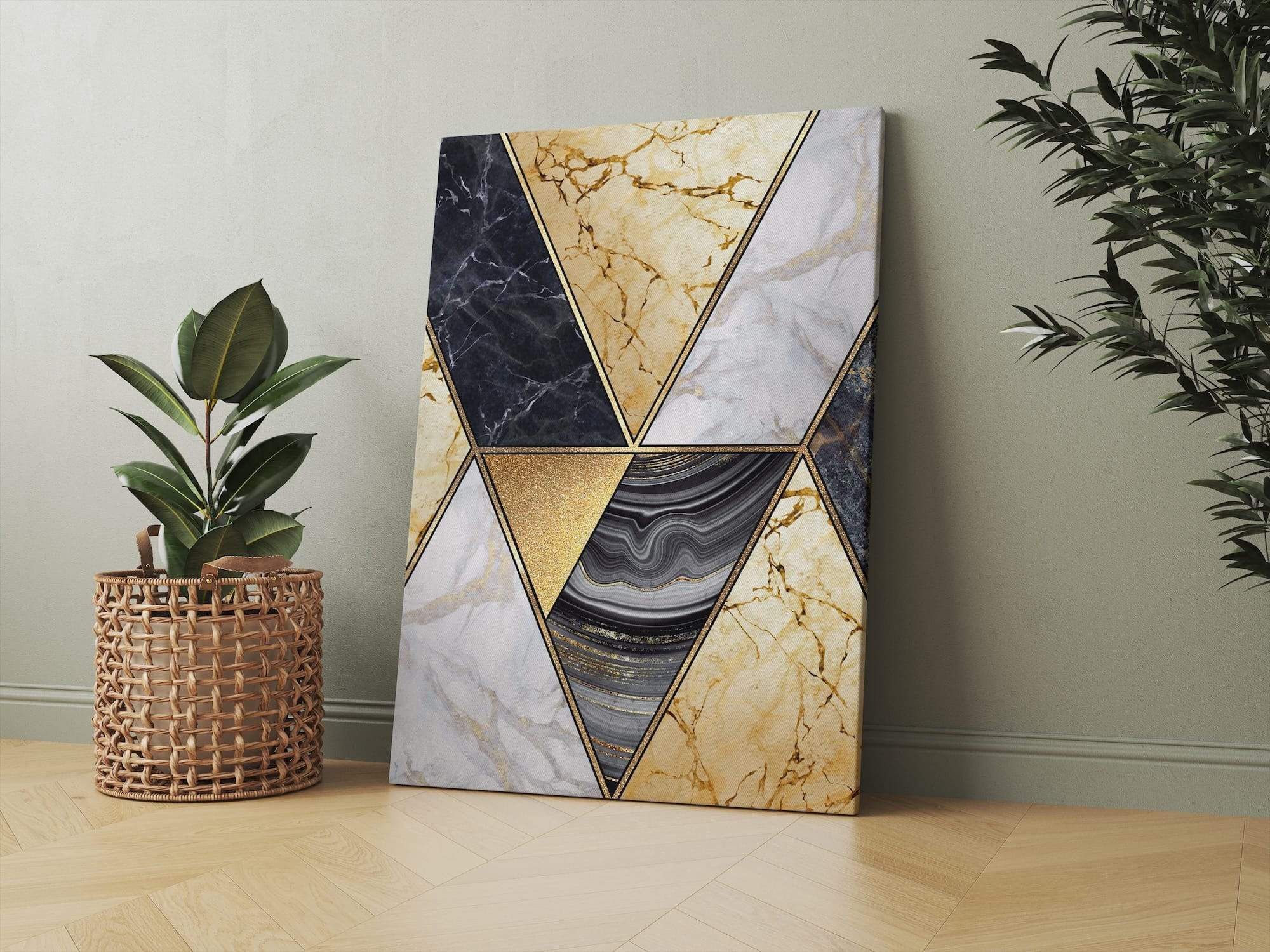 Gold Veined Triangle Marble Matte Canvas Print