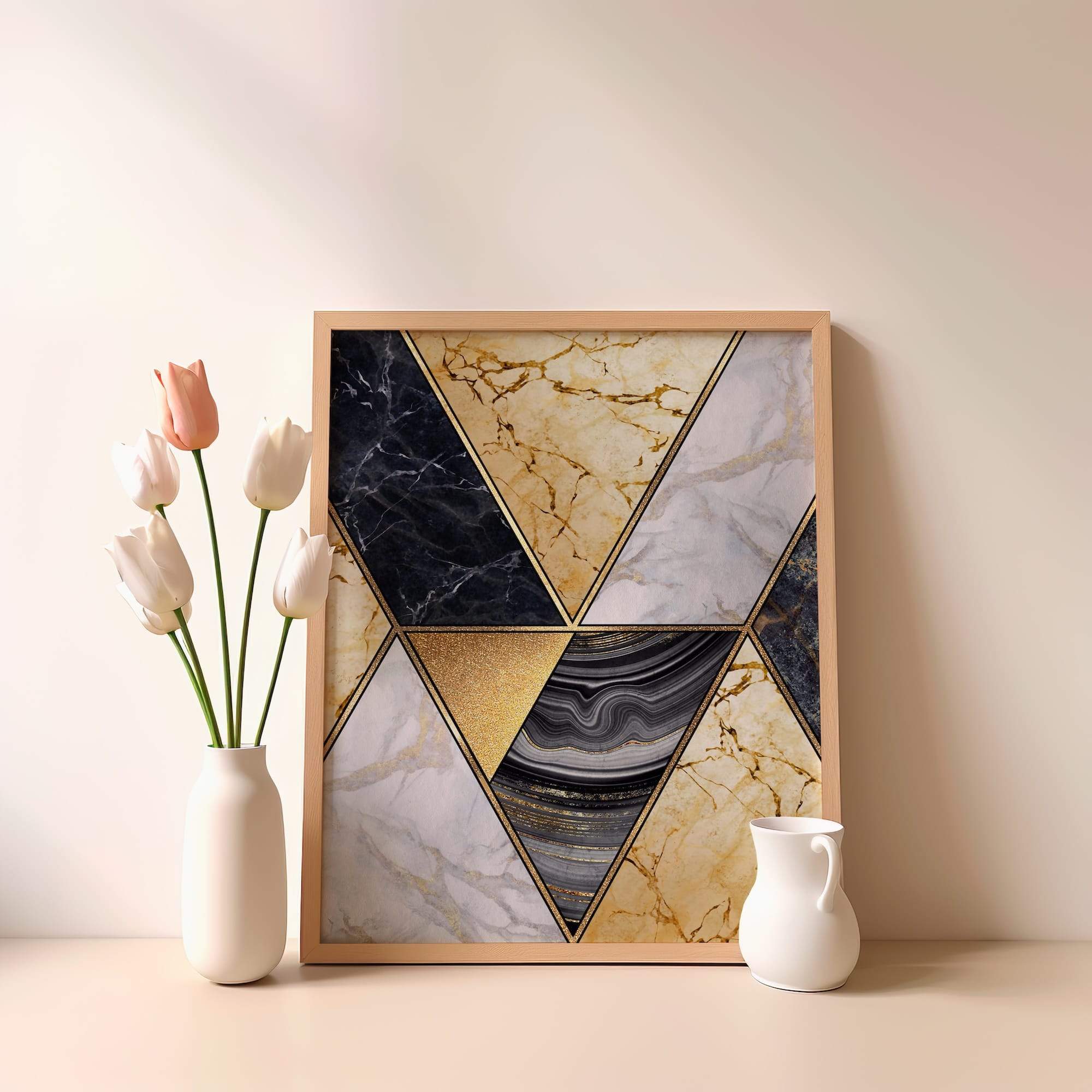 Gold Veined Triangle Marble Matte Poster Print