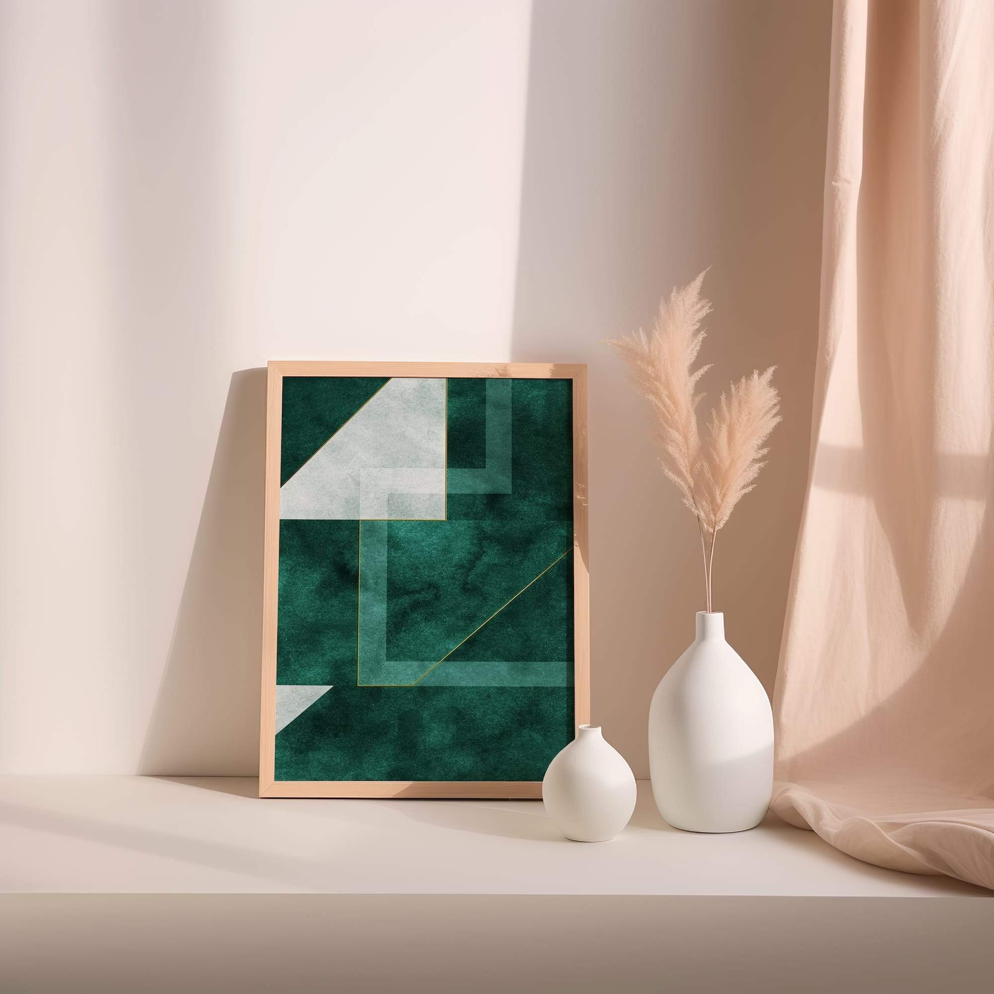 Green Layered Geometry Matte Poster Print - Image 2