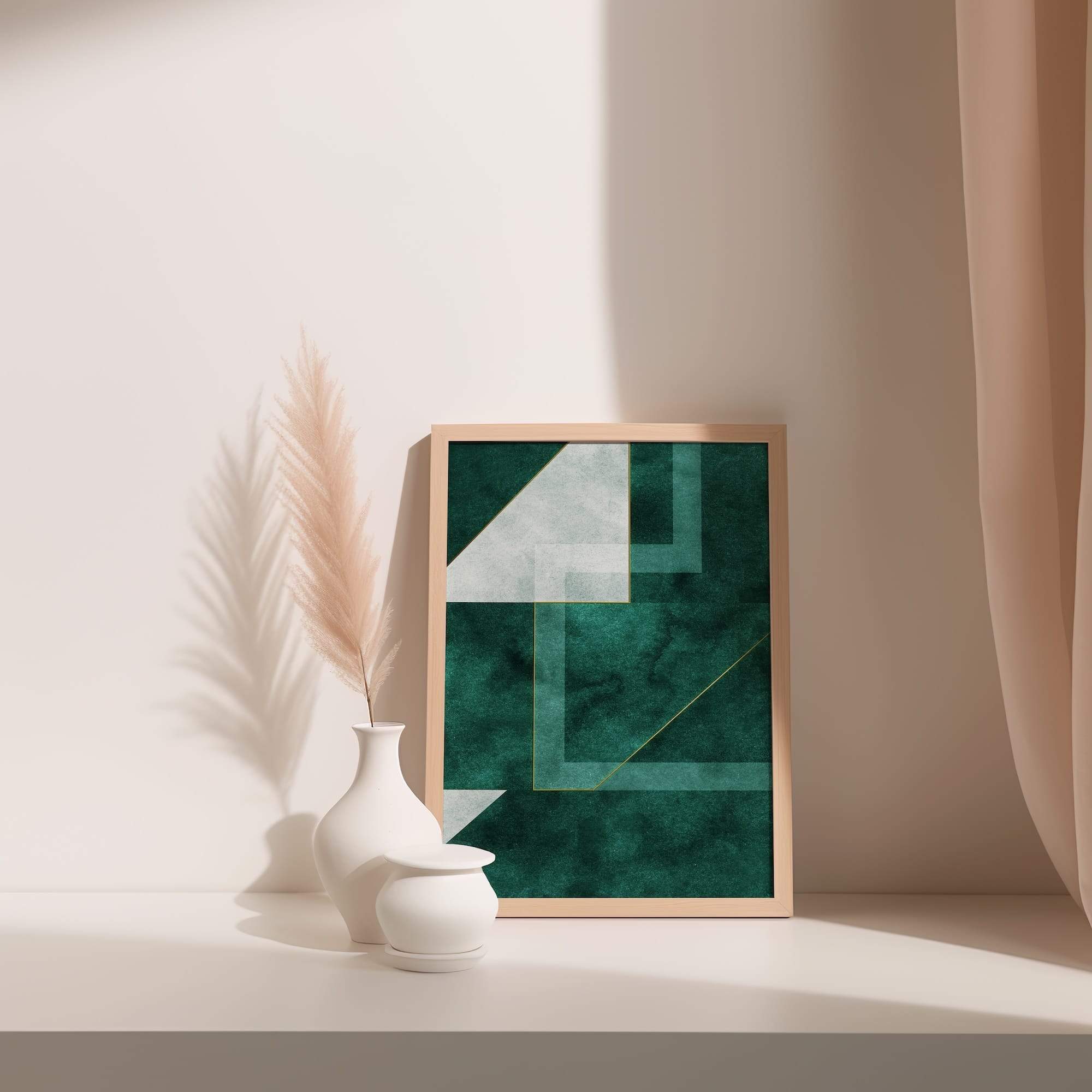 Green Layered Geometry Matte Poster Print - Image 3