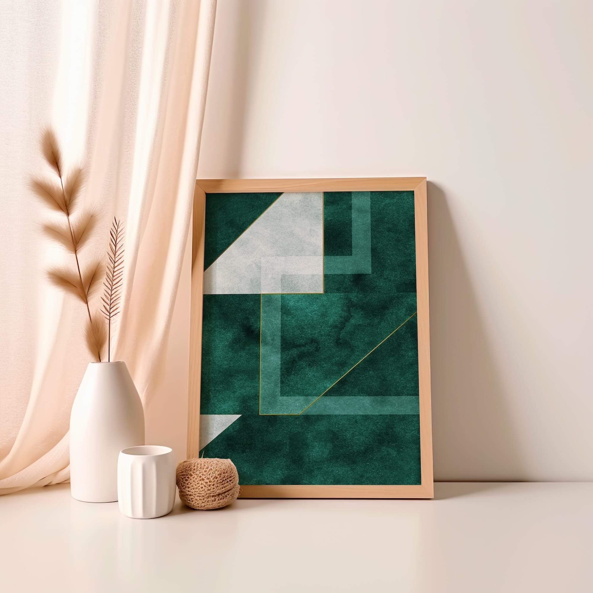 Green Layered Geometry Matte Poster Print - Image 4