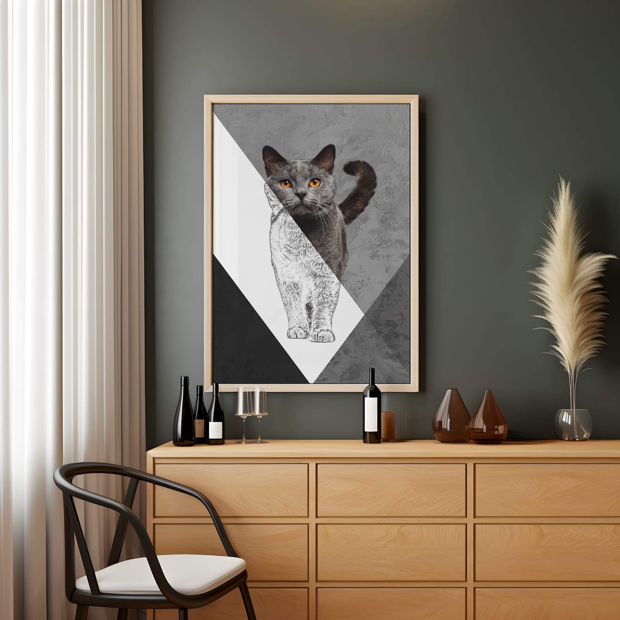 Grey Cat Sketch Stare Matte Canvas Print - Image 2