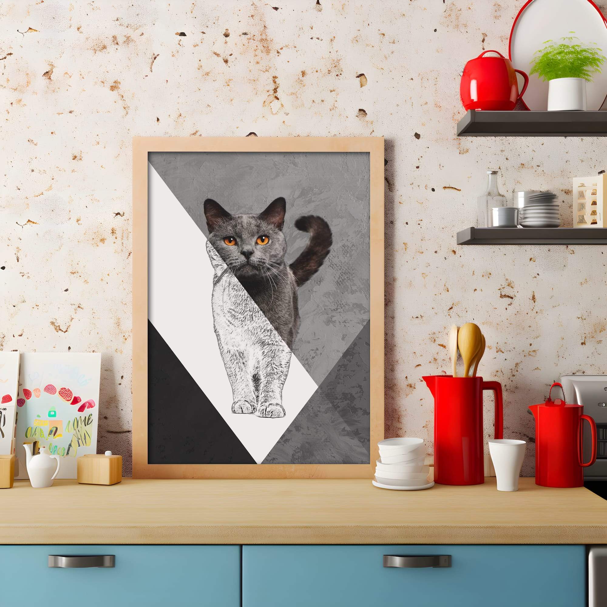 Grey Cat Sketch Stare Matte Canvas Print - Image 3