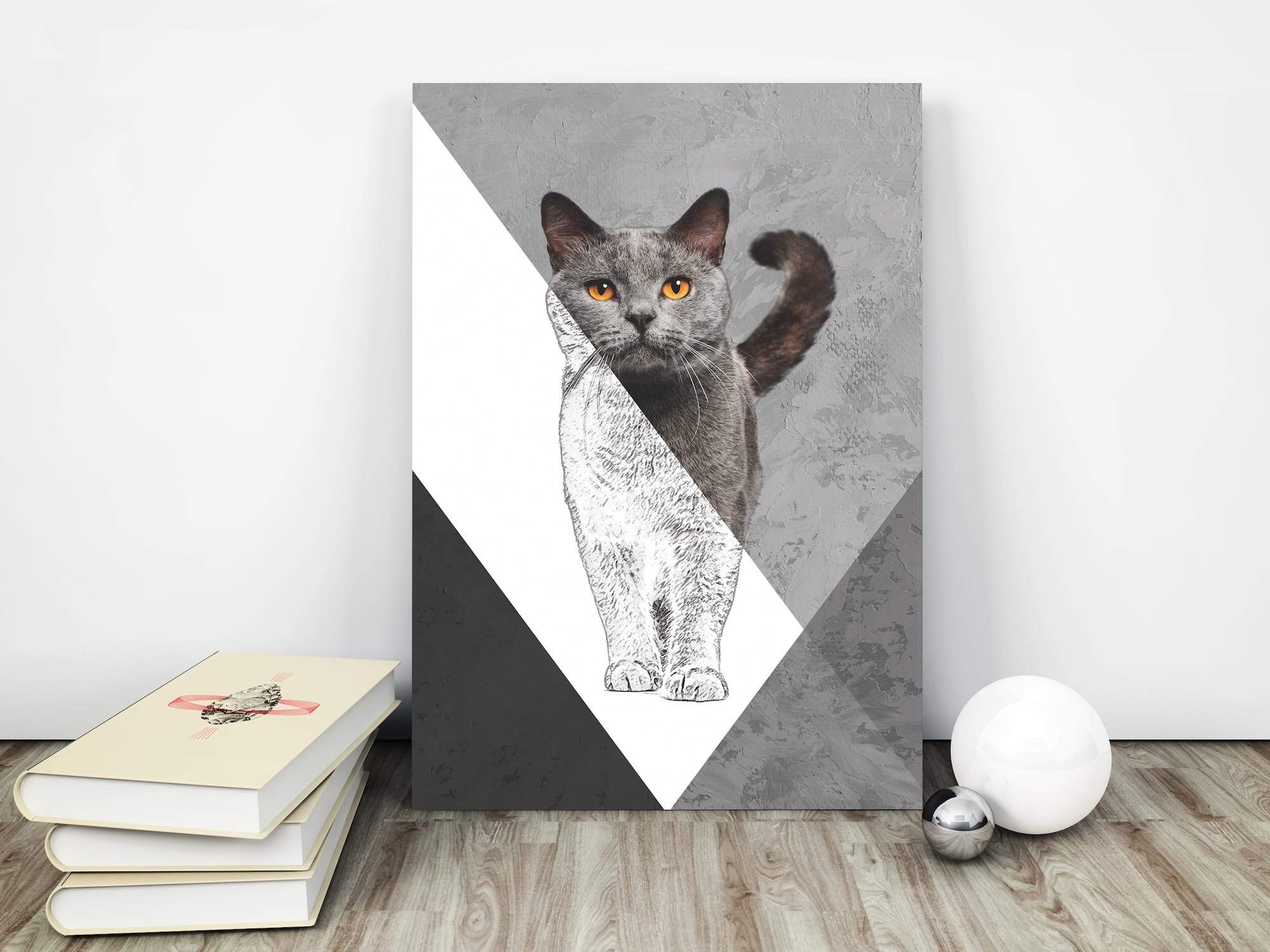 Grey Cat Sketch Stare Matte Canvas Print - Image 4