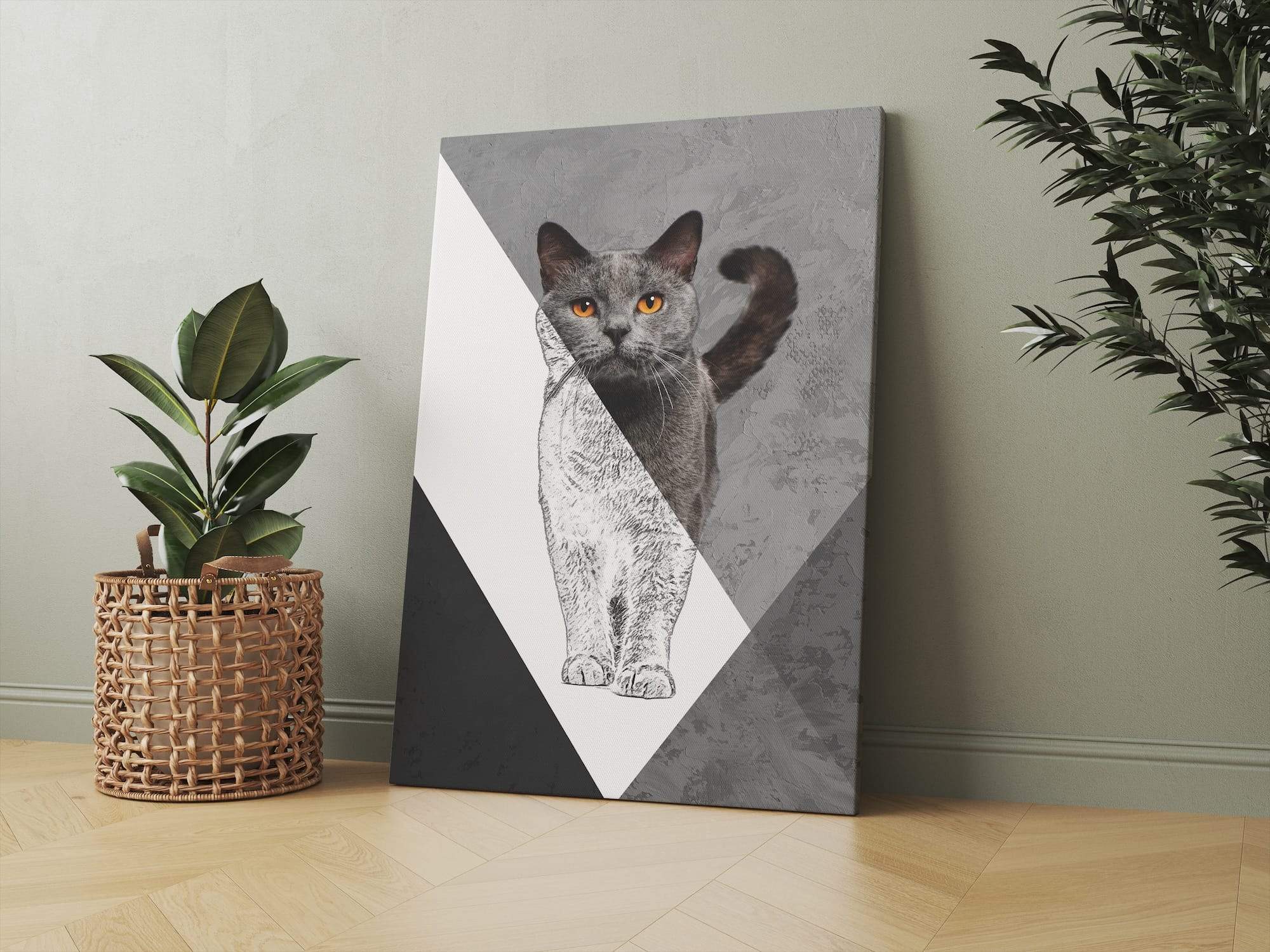 Grey Cat Sketch Stare Matte Canvas Print