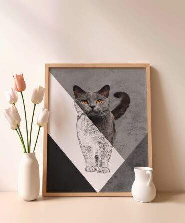 Grey Cat Sketch Stare Matte Poster Print