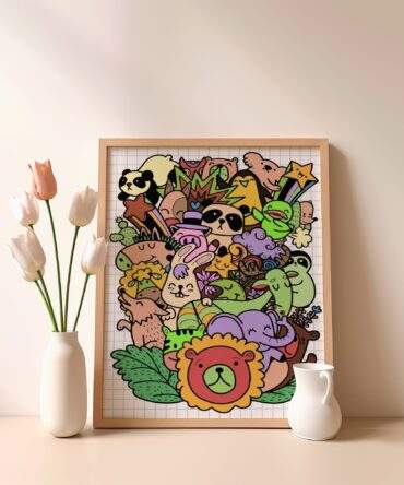 Happy Zoo Pile Matte Poster Print