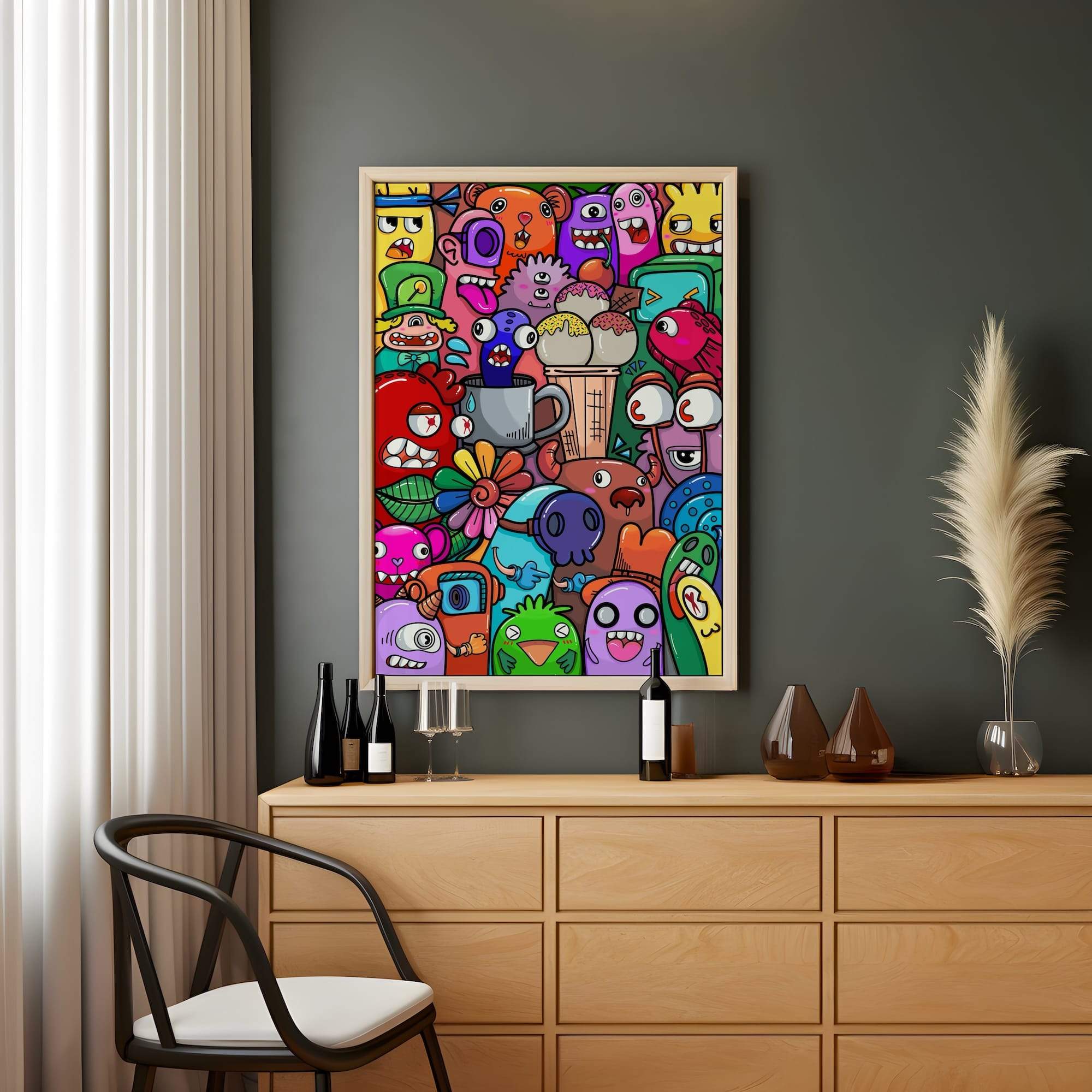 Ice Cream Doodle Surreal Creatures Colorful Chaos Matte Canvas Print - Image 2