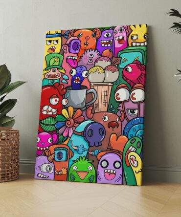 Ice Cream Doodle Surreal Creatures Colorful Chaos Matte Canvas Print