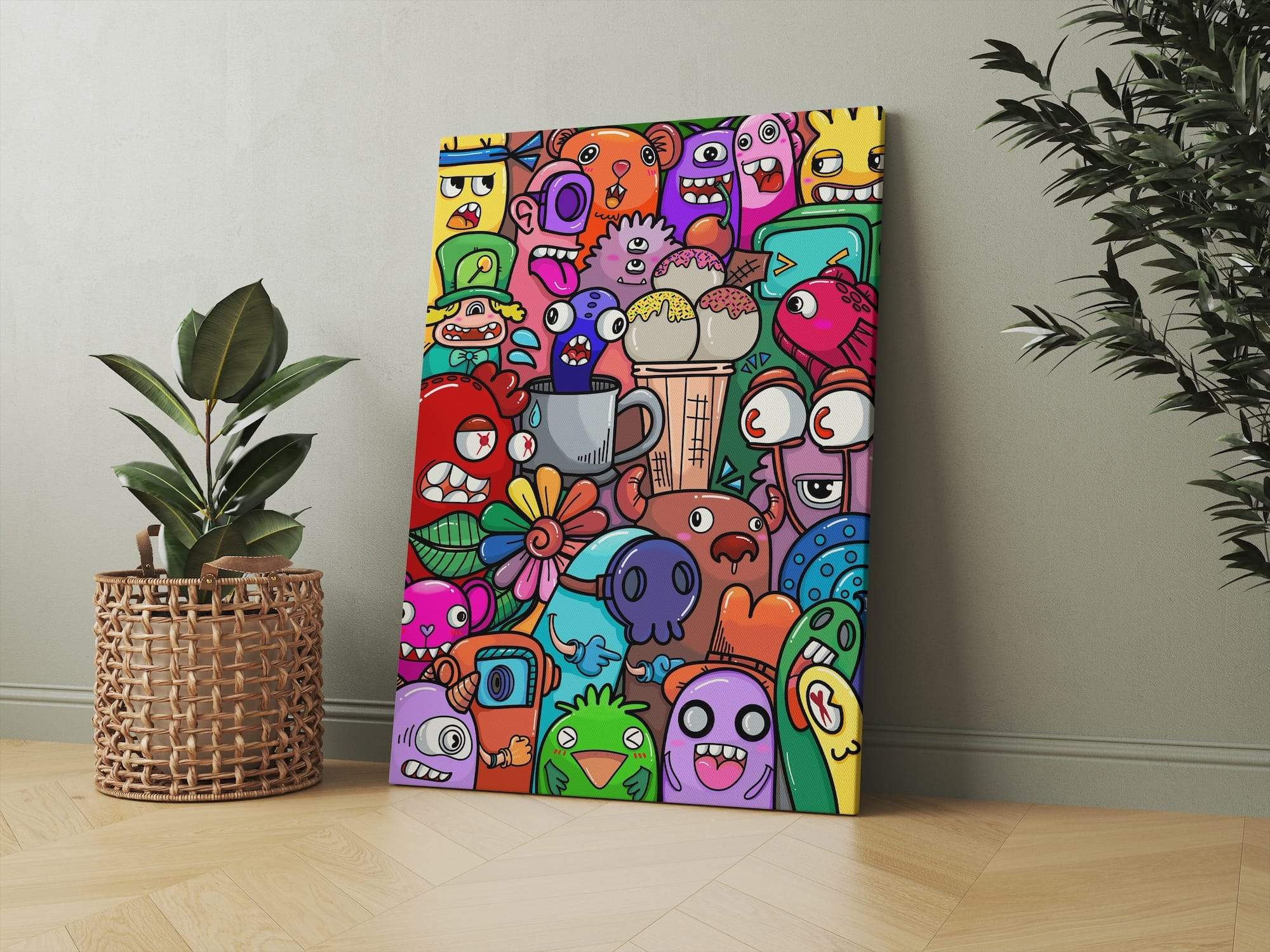 Ice Cream Doodle Surreal Creatures Colorful Chaos Matte Canvas Print