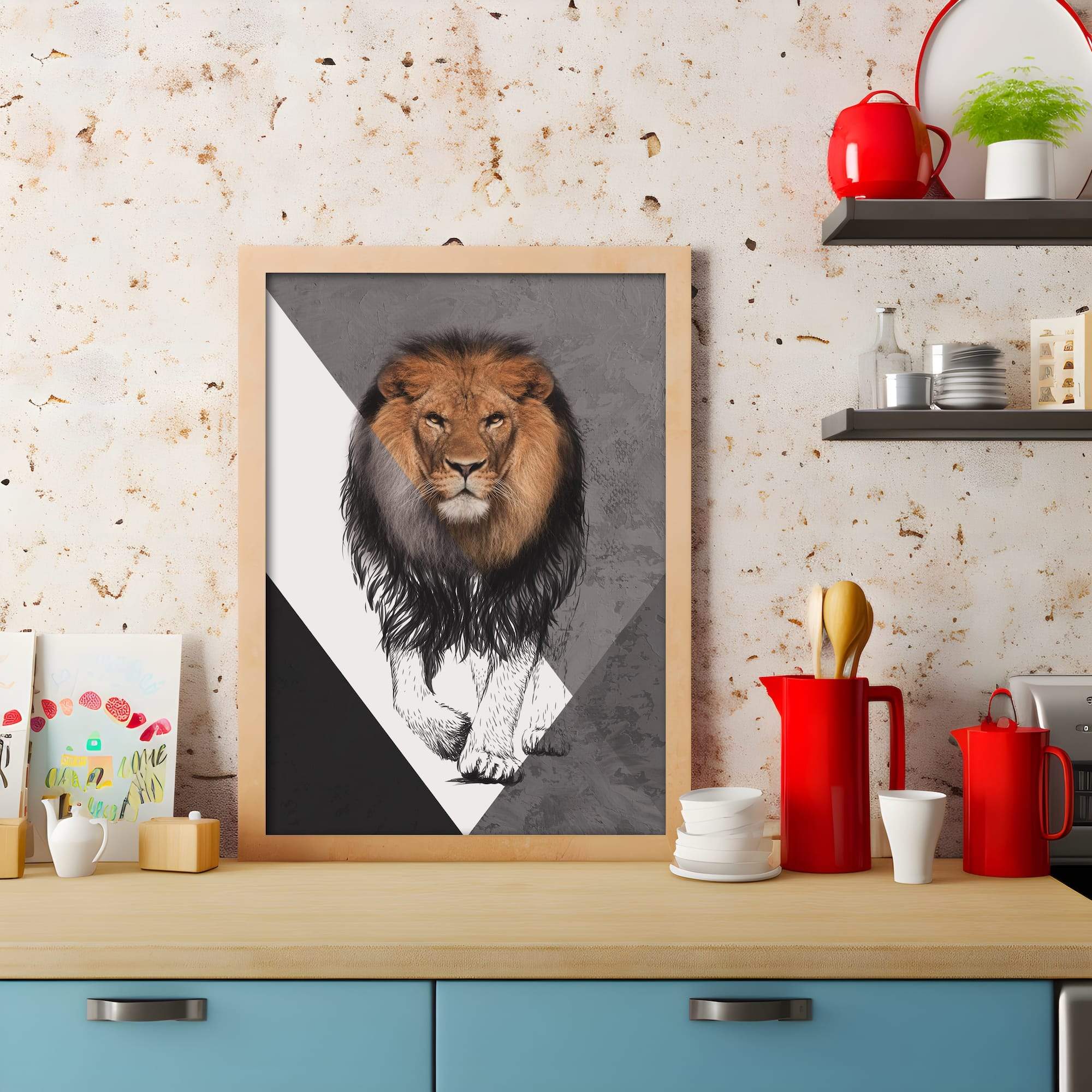 Lion Sketch Fierce Focus Matte Canvas Print - Image 3