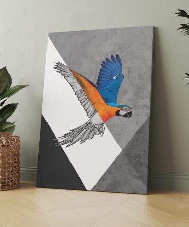 Macaw Sketch Color Flight Matte Canvas Print